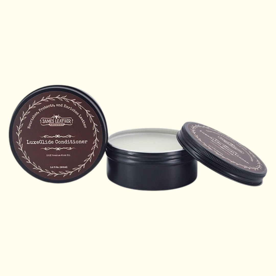 A small open container of Luxeglide Conditioner with a lid beside it, set against a white background.