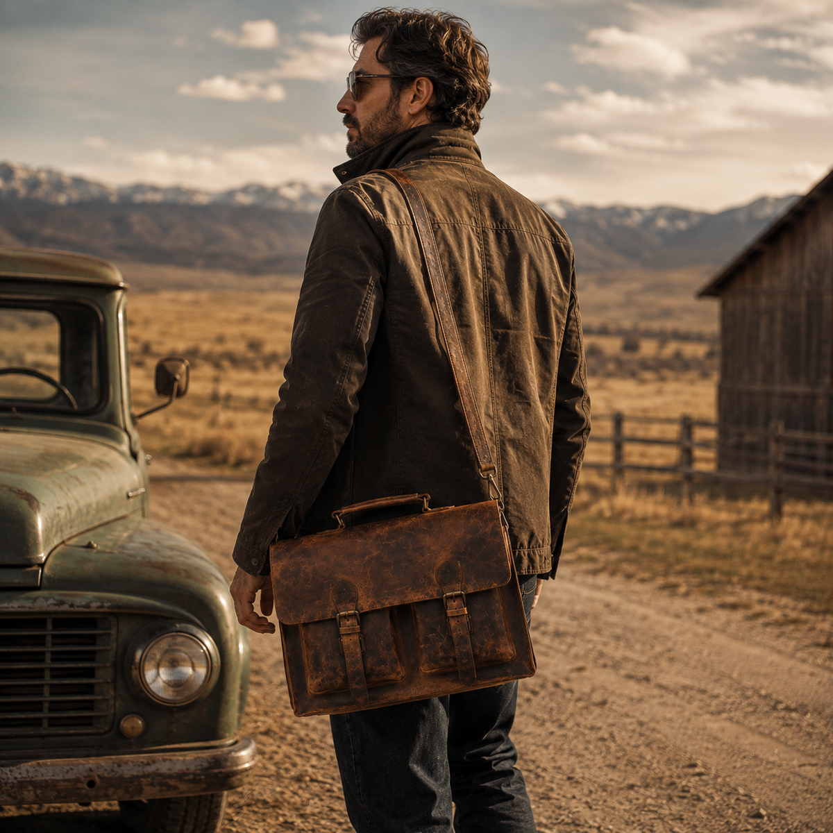 Distressed Buffalo Leather Briefcase