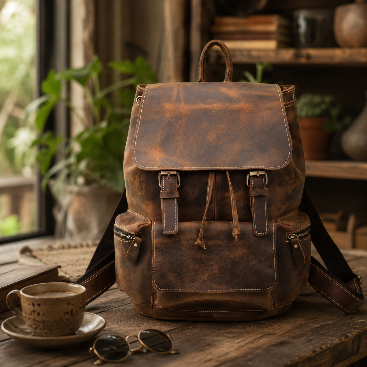 16" Crazy Horse Water Buffalo Leather Backpack
