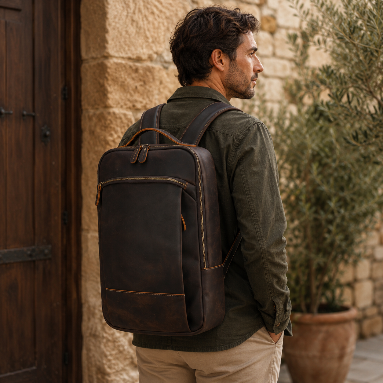 Vintage Valor Leather Laptop Backpack