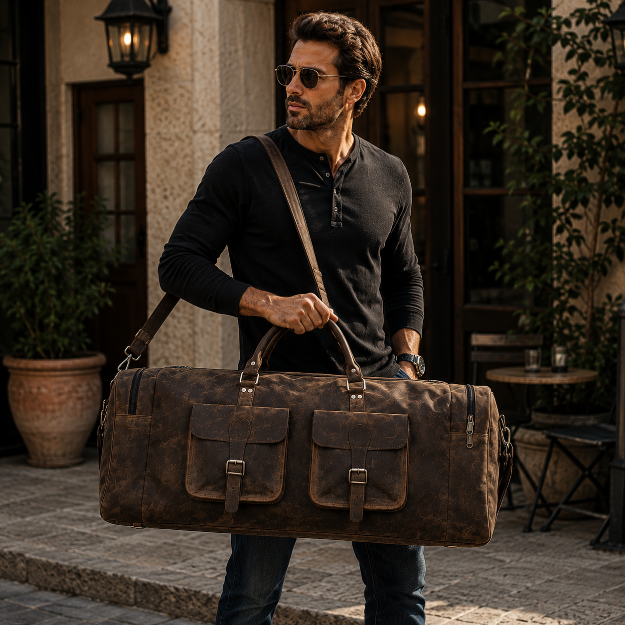 Large Hunter Buffalo Leather Duffel Bag