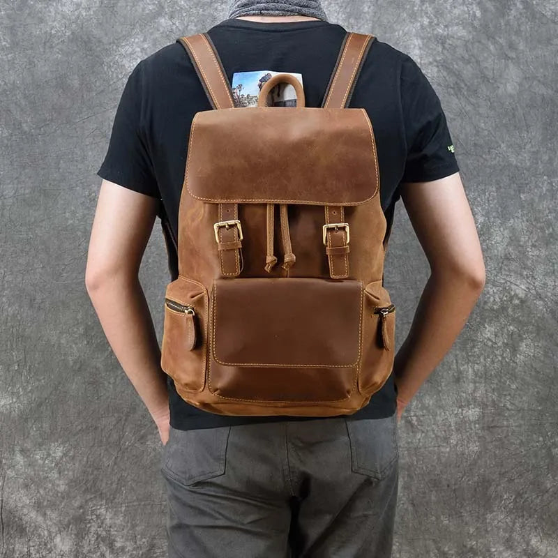 16" Crazy Horse Water Buffalo Leather Backpack