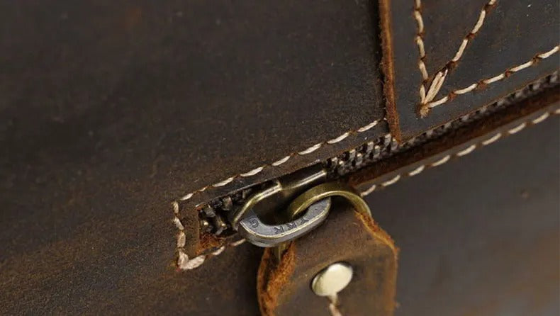 Close-up of a leather product with stitching detail