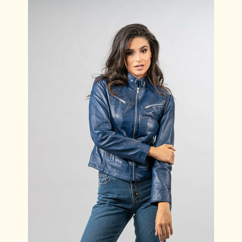 Daisy Snap Collar Leather Jacket For Women