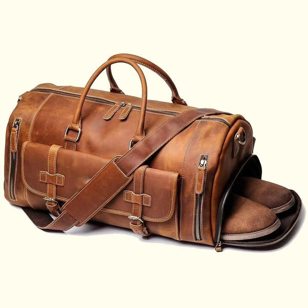 Handmade Buffalo Leather Duffle Bag With Shoe Compartment -  UK