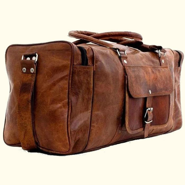 Vintage Leather Duffle Bag, Leather Travel Bag, Mens Weekend Bag