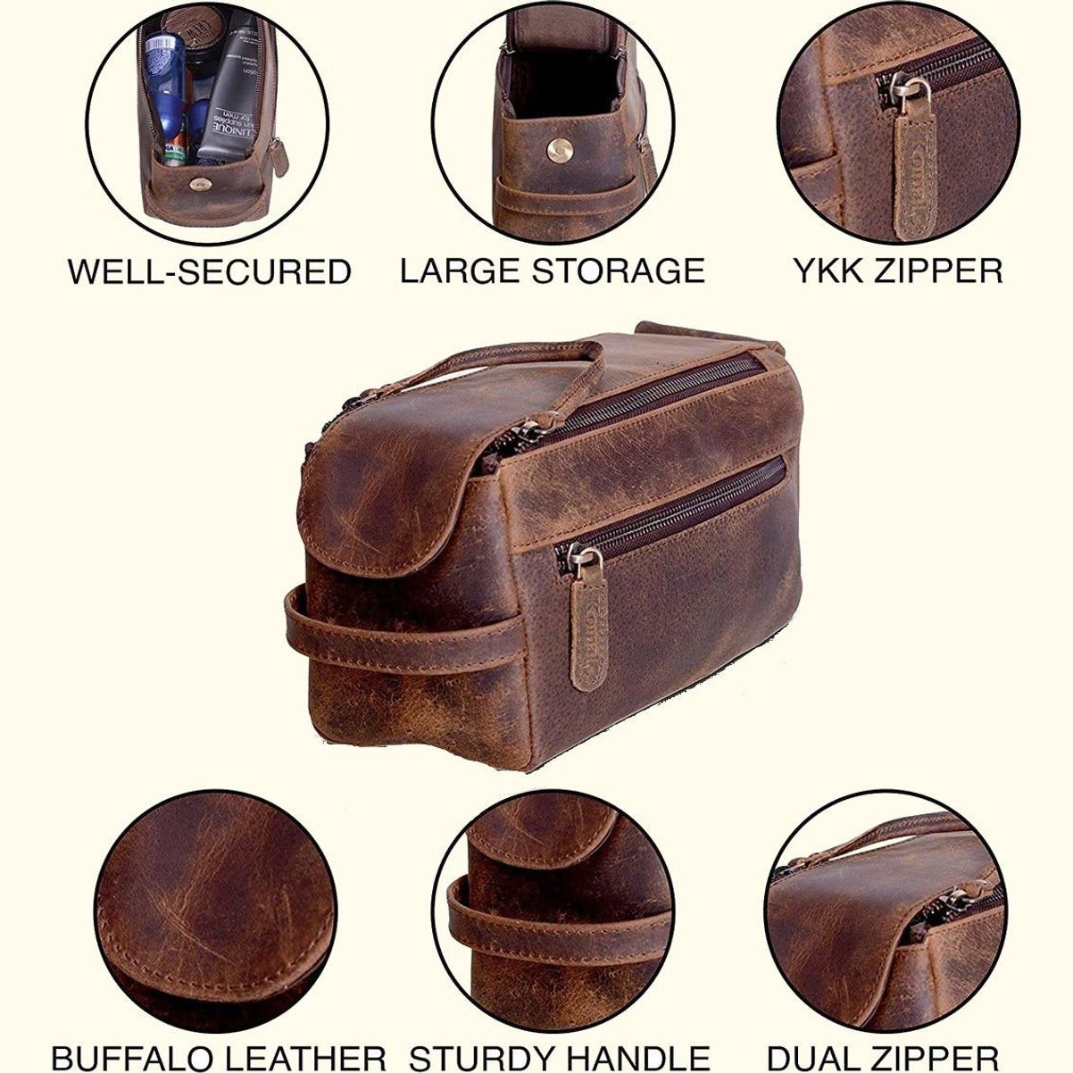 Buffalo Leather Unisex Toiletry Bag