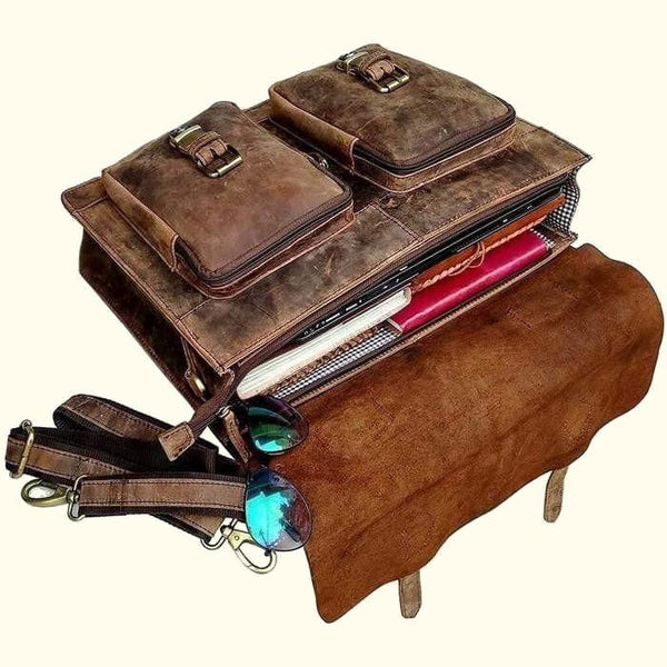 Vintage retro top buffalo leather briefcase