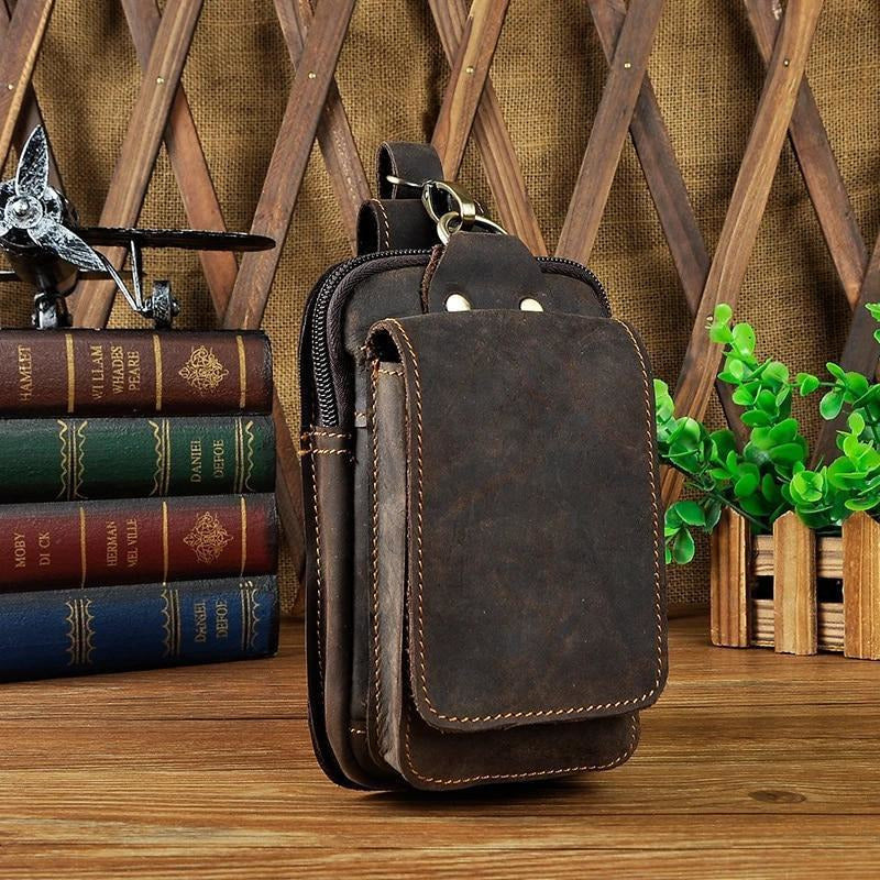 Cowhide Leather Belt Pouch Waist Bag