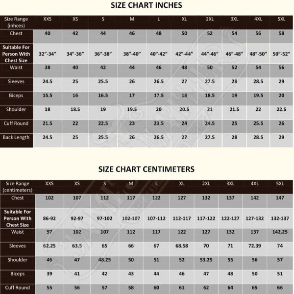 Men's Size Charts - Jamin Leather®