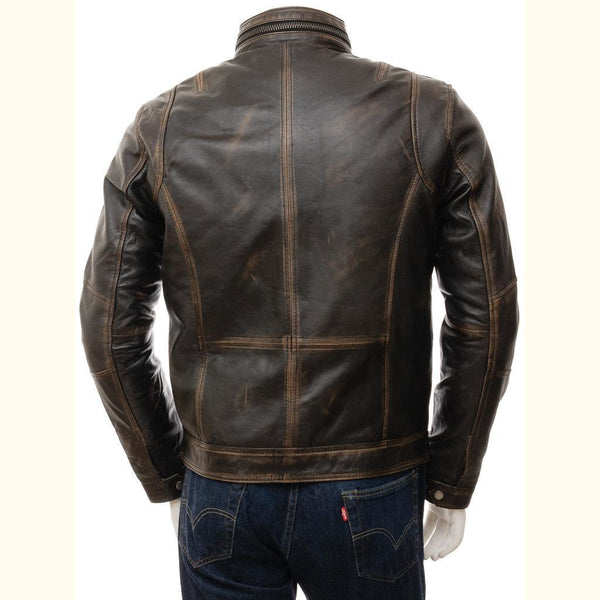 Womens Biker Motorcycle Vintage Distressed Brown Real Leather Jacket