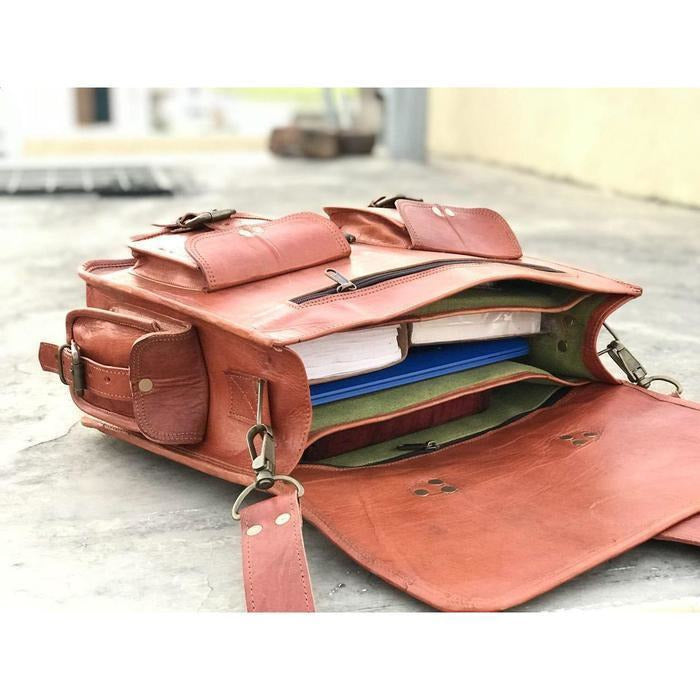 Handmade Leather Briefcase- Red