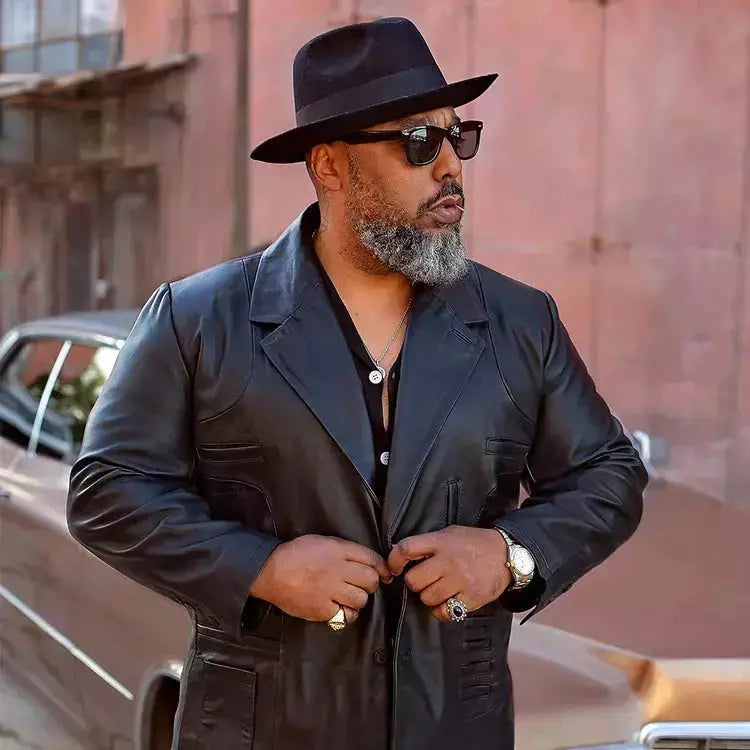 Genuine leather coat (long) blazer