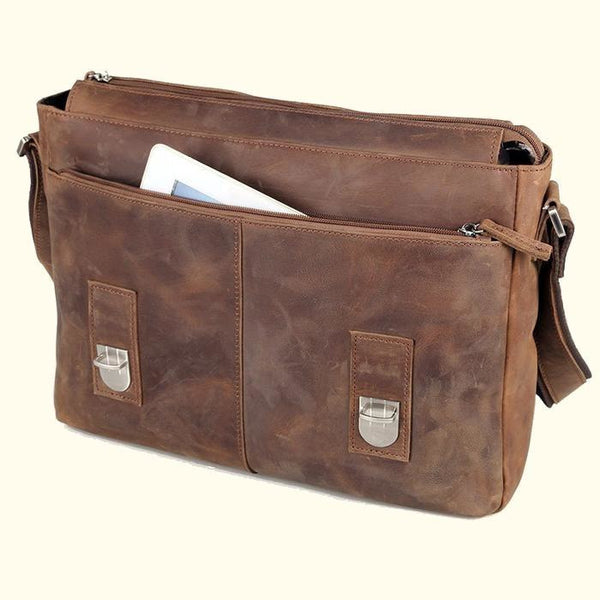 The “Lewis” Buffalo Leather Messenger Bag by Vintage Gentlemen – Poe and  Company Limited