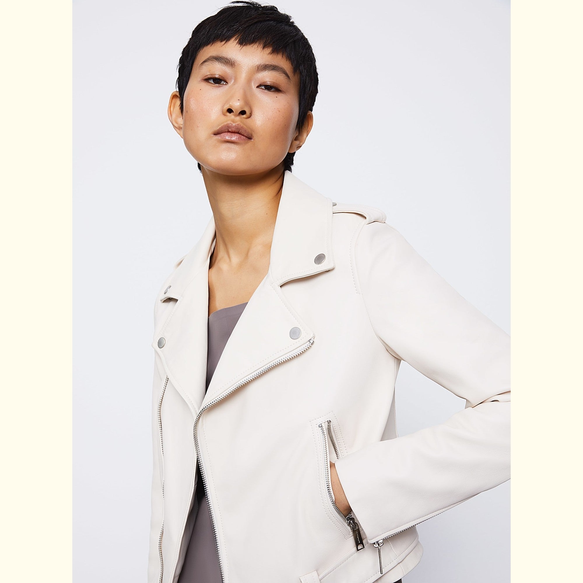 Savannah White Moto Women Leather Jacket