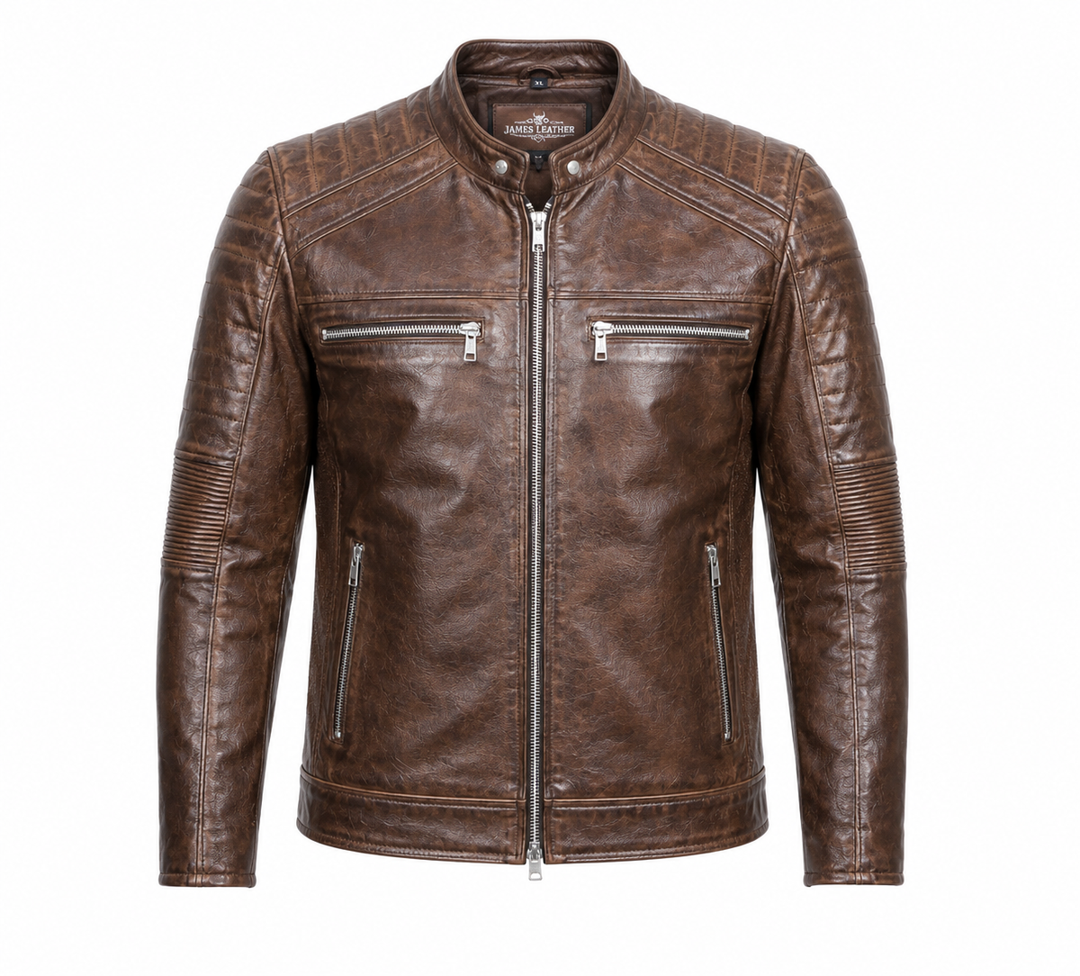 Vintage Cafe Racer Cowhide Leather Moto Jacket