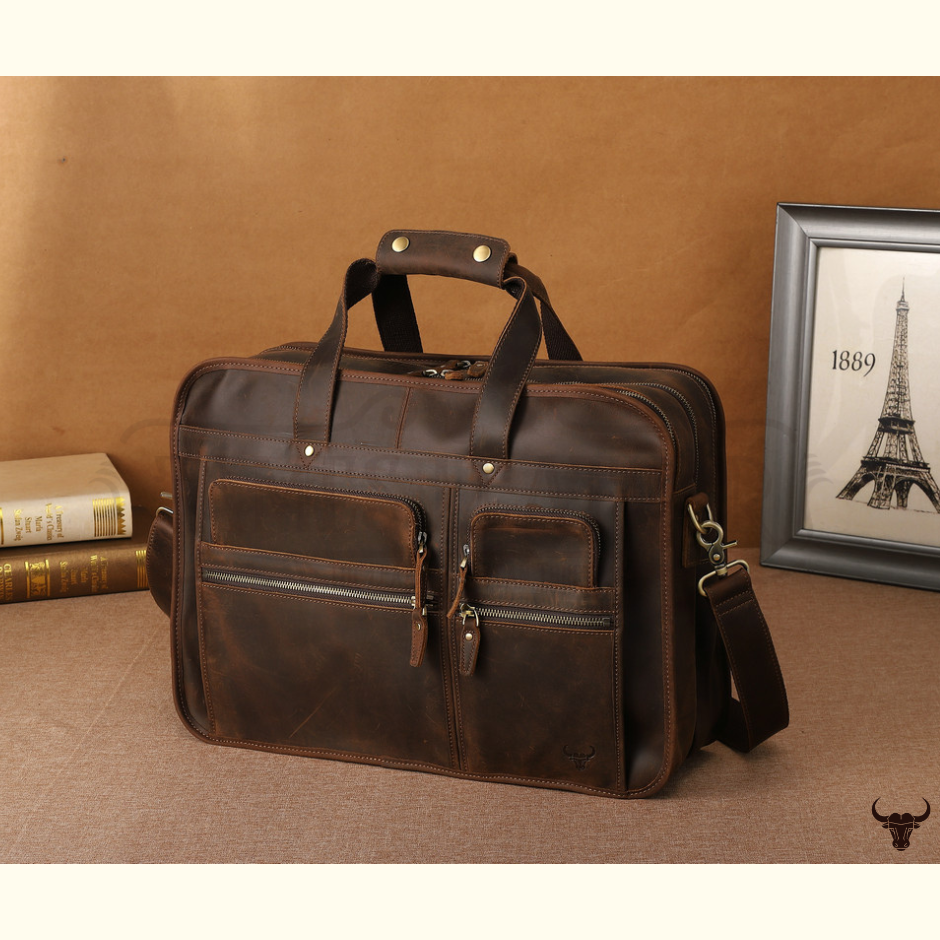 Large Full Grain Leather Laptop Briefcase