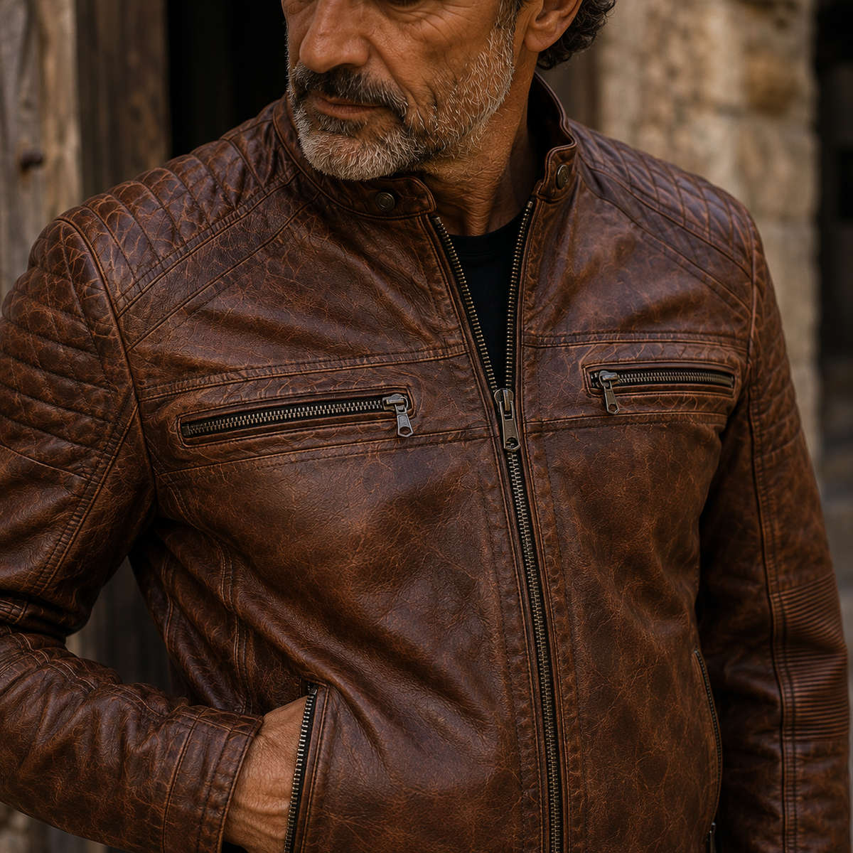Vintage Cafe Racer Cowhide Leather Moto Jacket