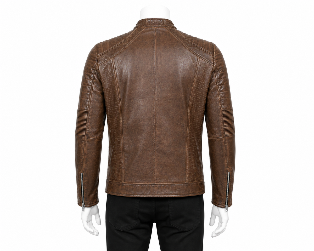 Vintage Cafe Racer Cowhide Leather Moto Jacket