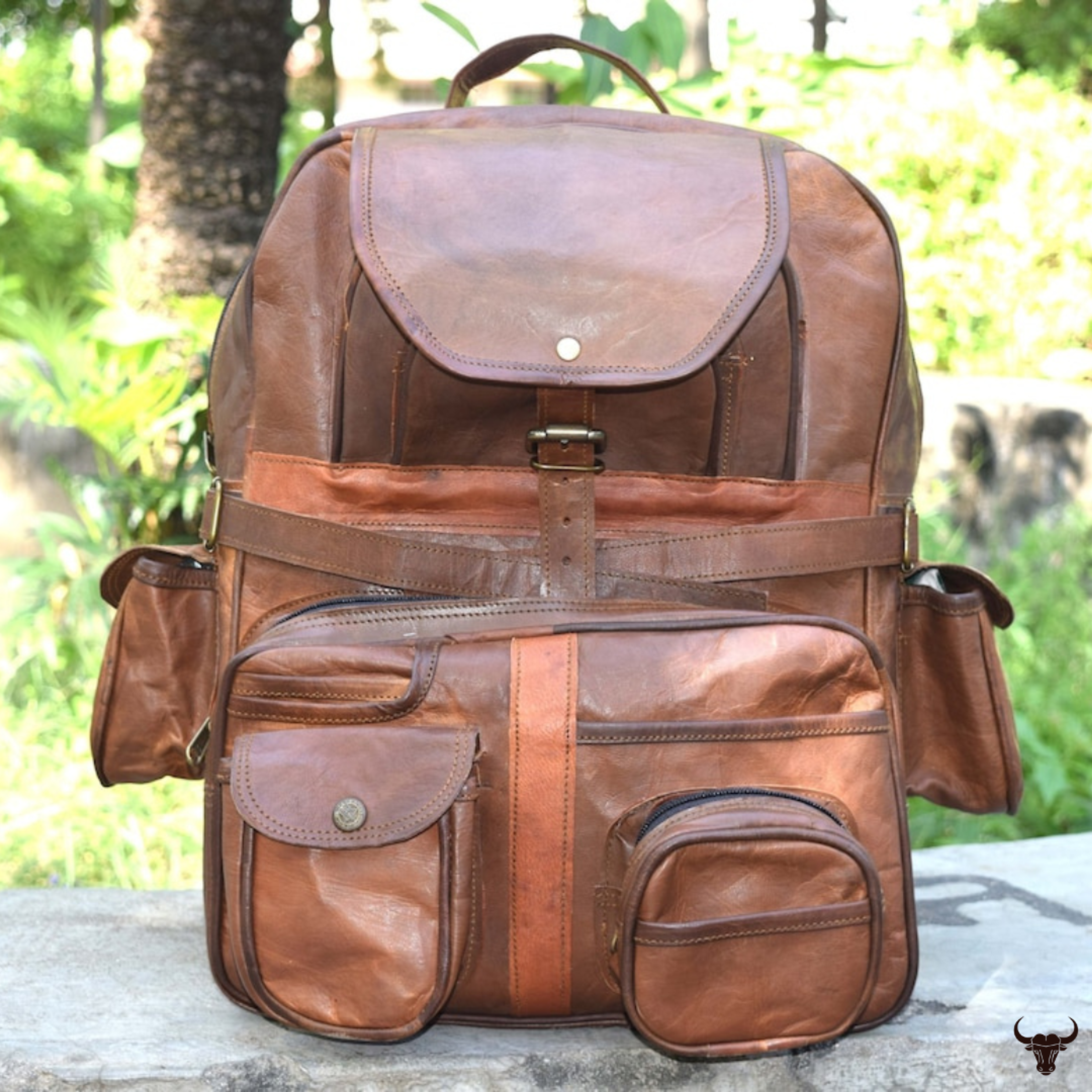 Large Vintage Leather Travel Rucksack Bag