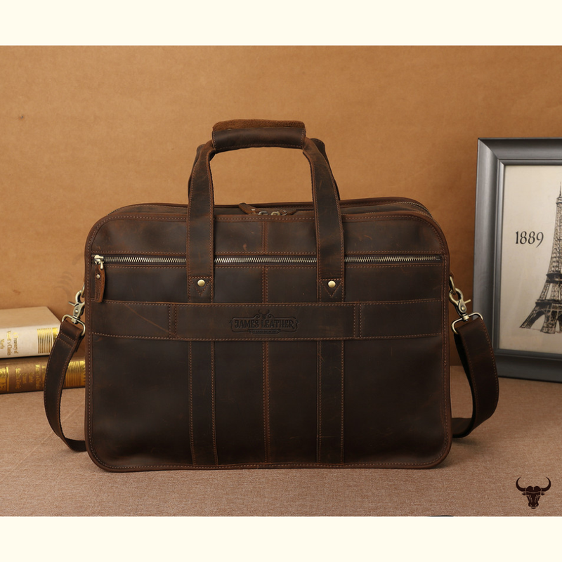 Large Full Grain Leather Laptop Briefcase Brown James Leather