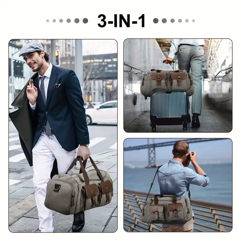 Heritage Large Canvas Leather Travel Duffle Bag