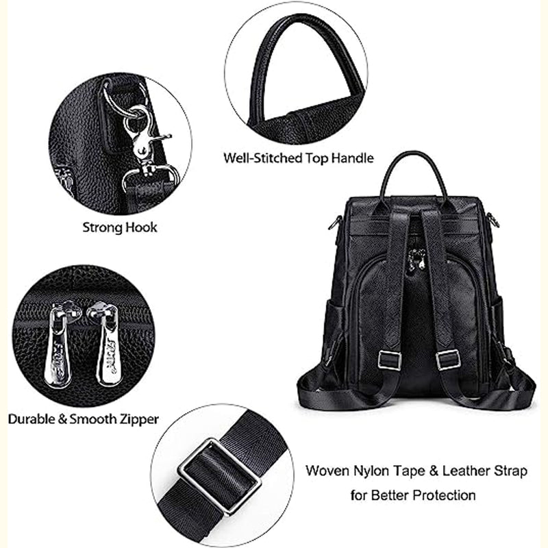 Casual Women Soft Leather Backpack - Black