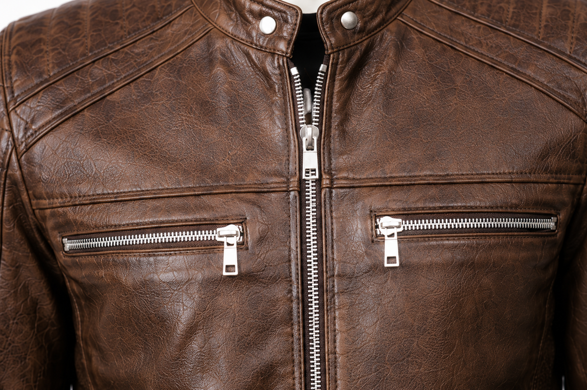 Vintage Cafe Racer Cowhide Leather Moto Jacket
