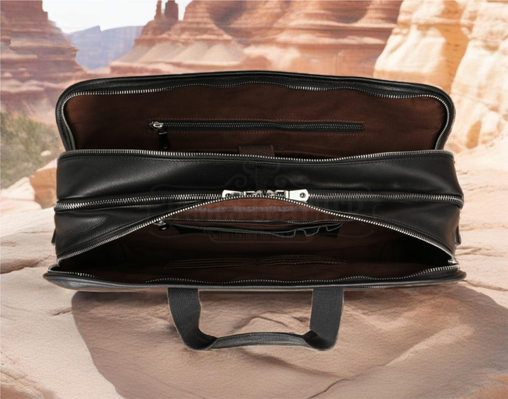 Large Full Grain Leather Laptop Briefcase - Brown | James Leather