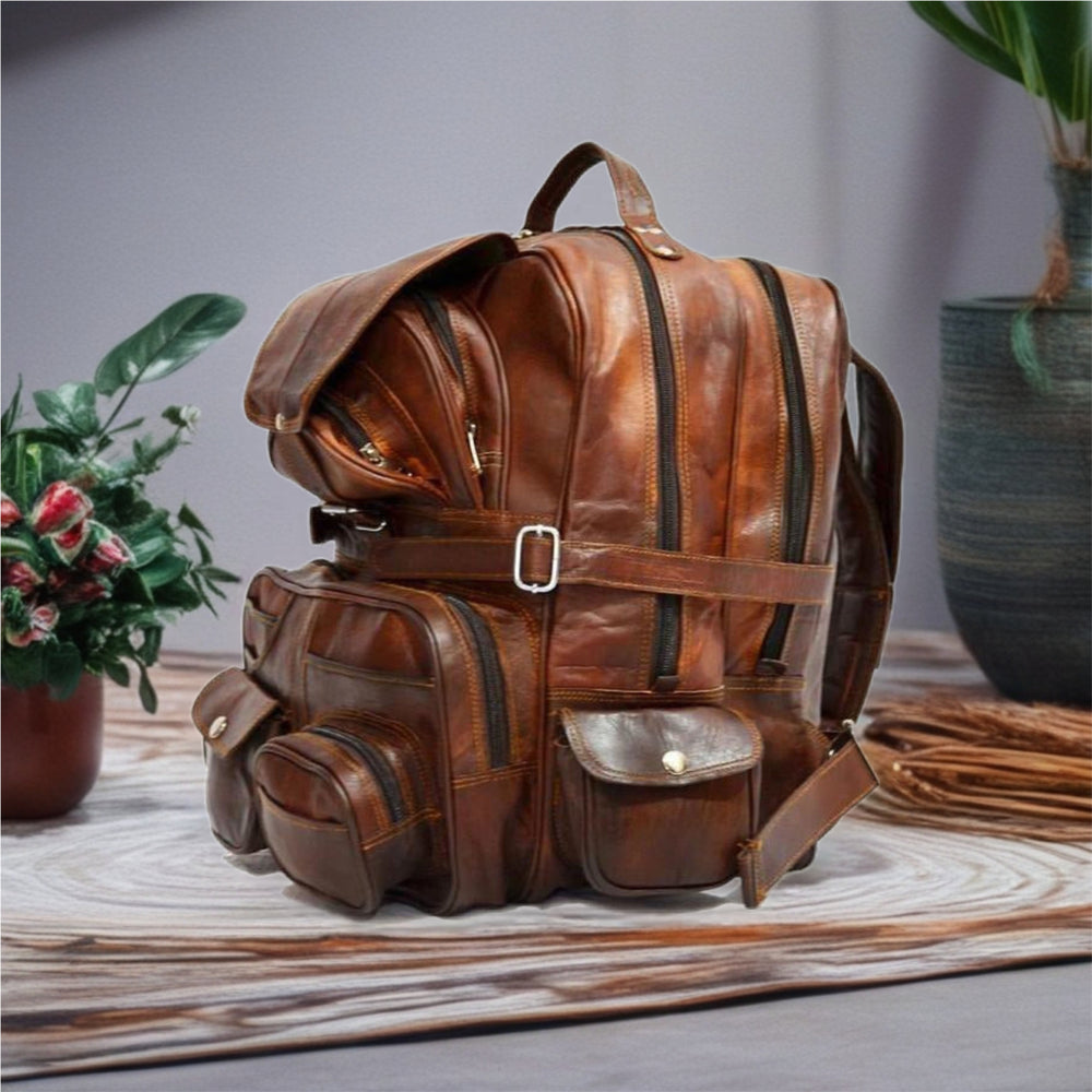 Large Vintage Leather Travel Rucksack Bag | James Leather