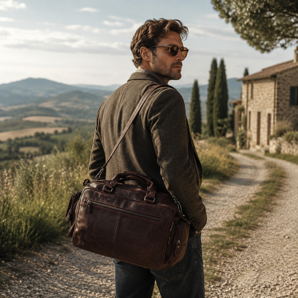 Cowhide Leather Business Travel Briefcase