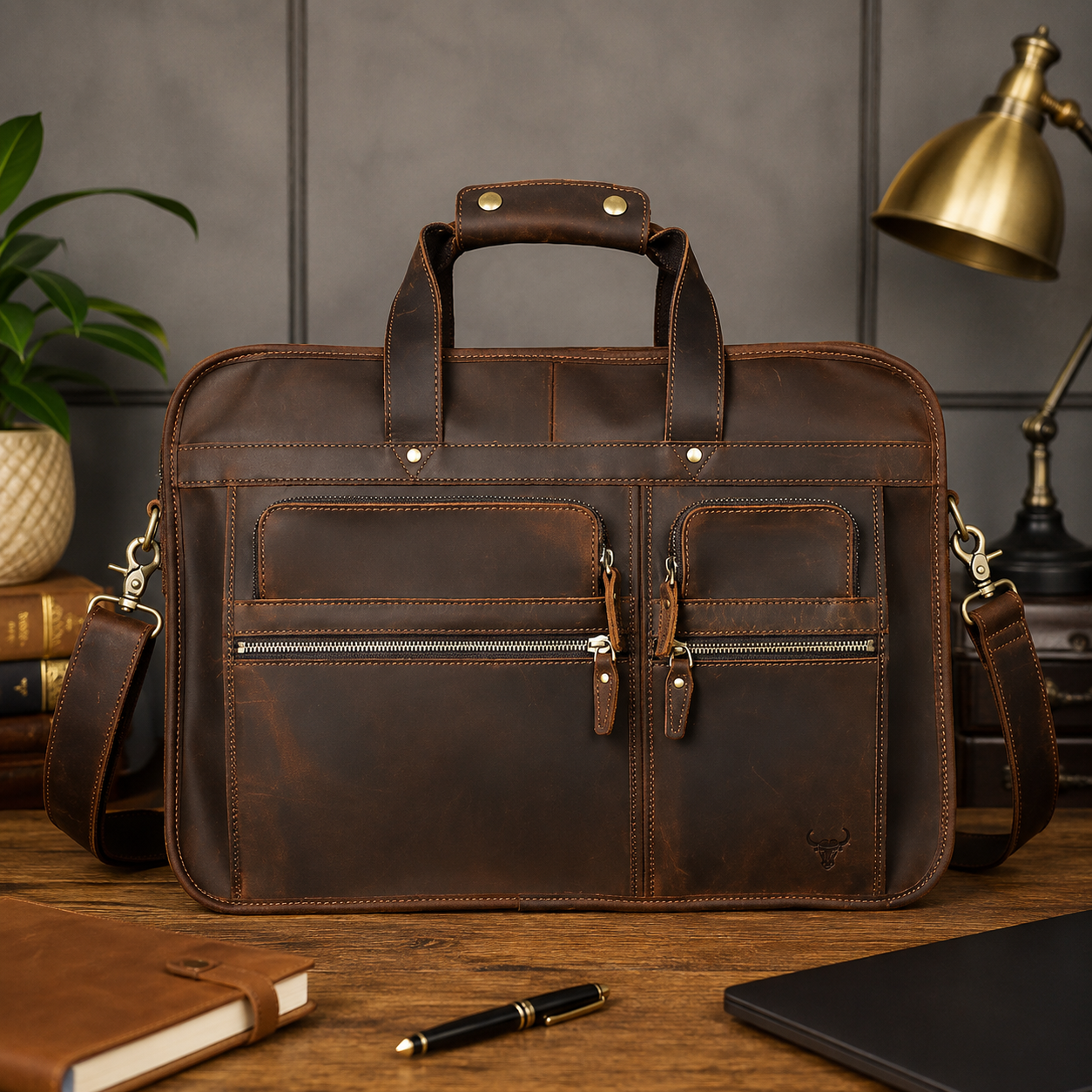 Large Full Grain Leather Laptop Briefcase