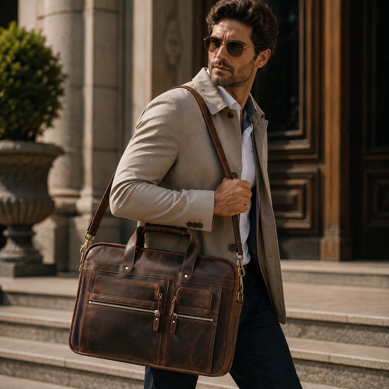 Large Full Grain Leather Laptop Briefcase