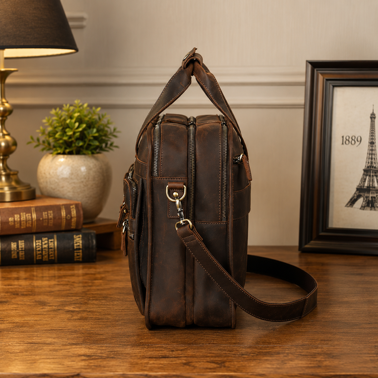 Large Full Grain Leather Laptop Briefcase