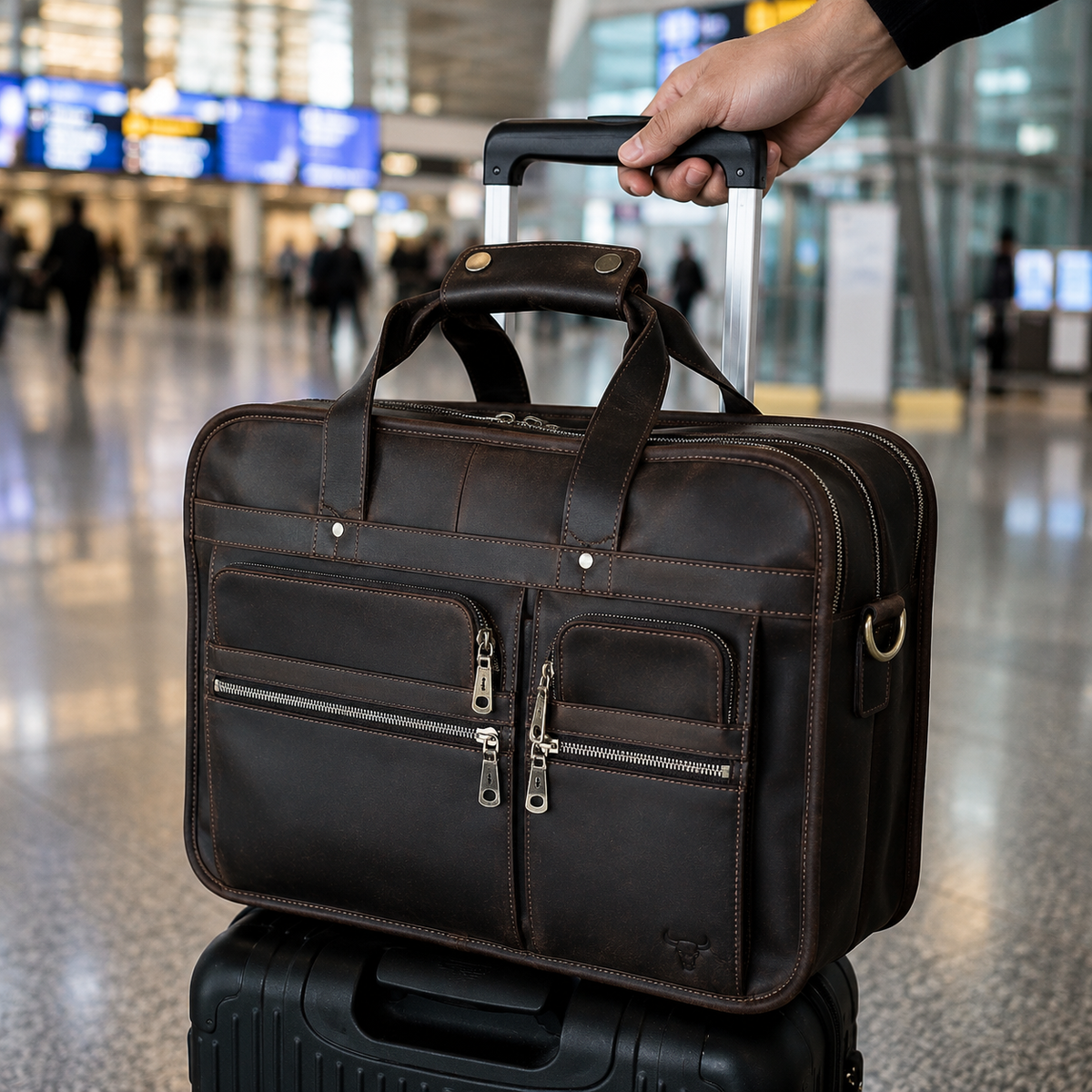 Large Full Grain Leather Laptop Briefcase