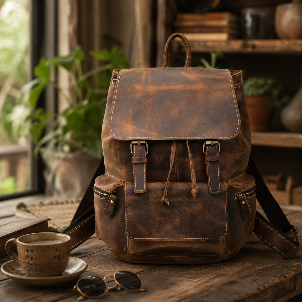 16" Crazy Horse Water Buffalo Leather Backpack