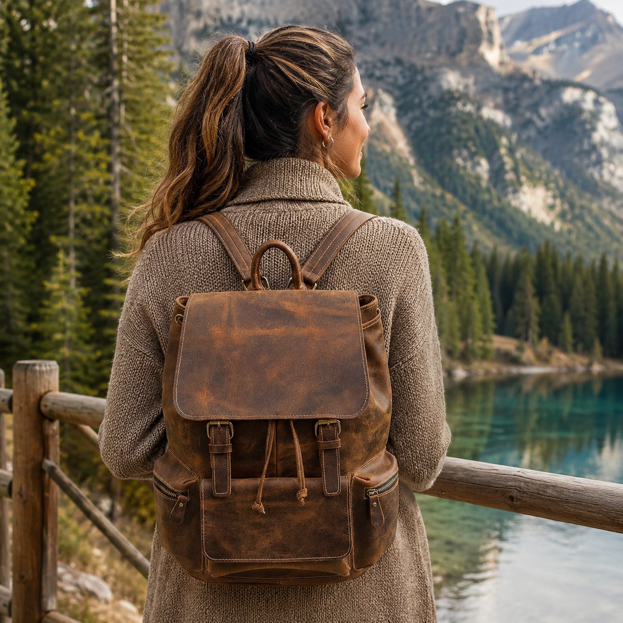 16" Crazy Horse Water Buffalo Leather Backpack
