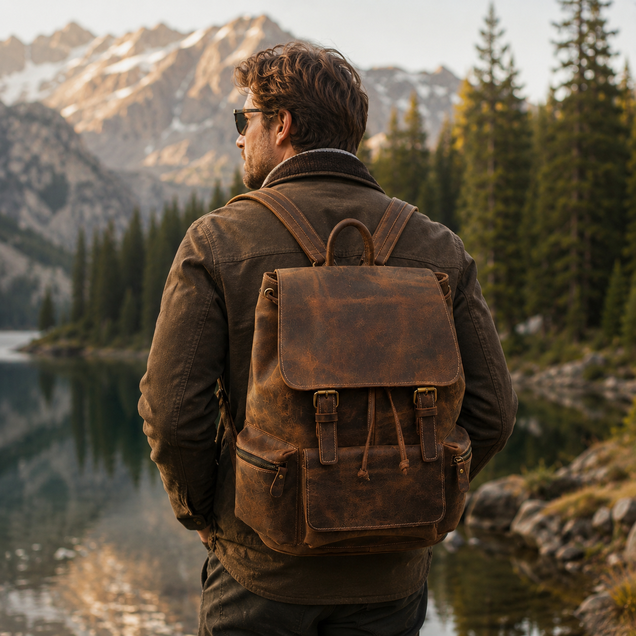16" Crazy Horse Water Buffalo Leather Backpack