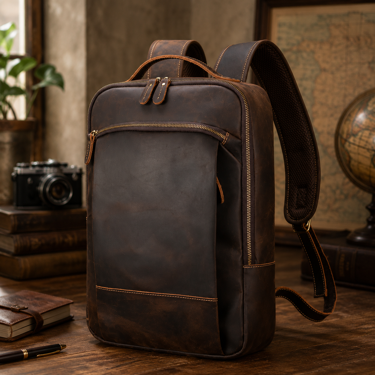 Vintage Valor Leather Laptop Backpack