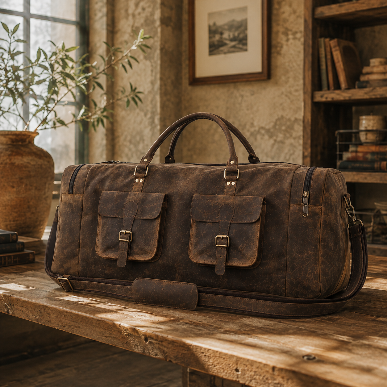 Large Hunter Buffalo Leather Duffel Bag