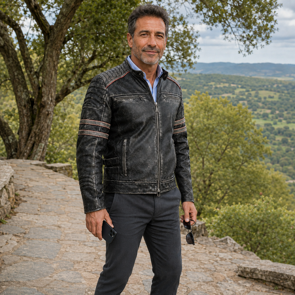 Black Retro Distressed Leather Jacket