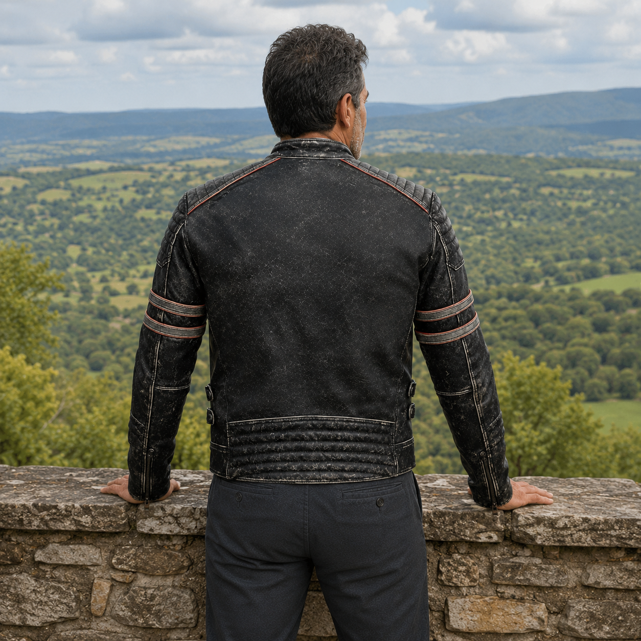 Black Retro Distressed Leather Jacket