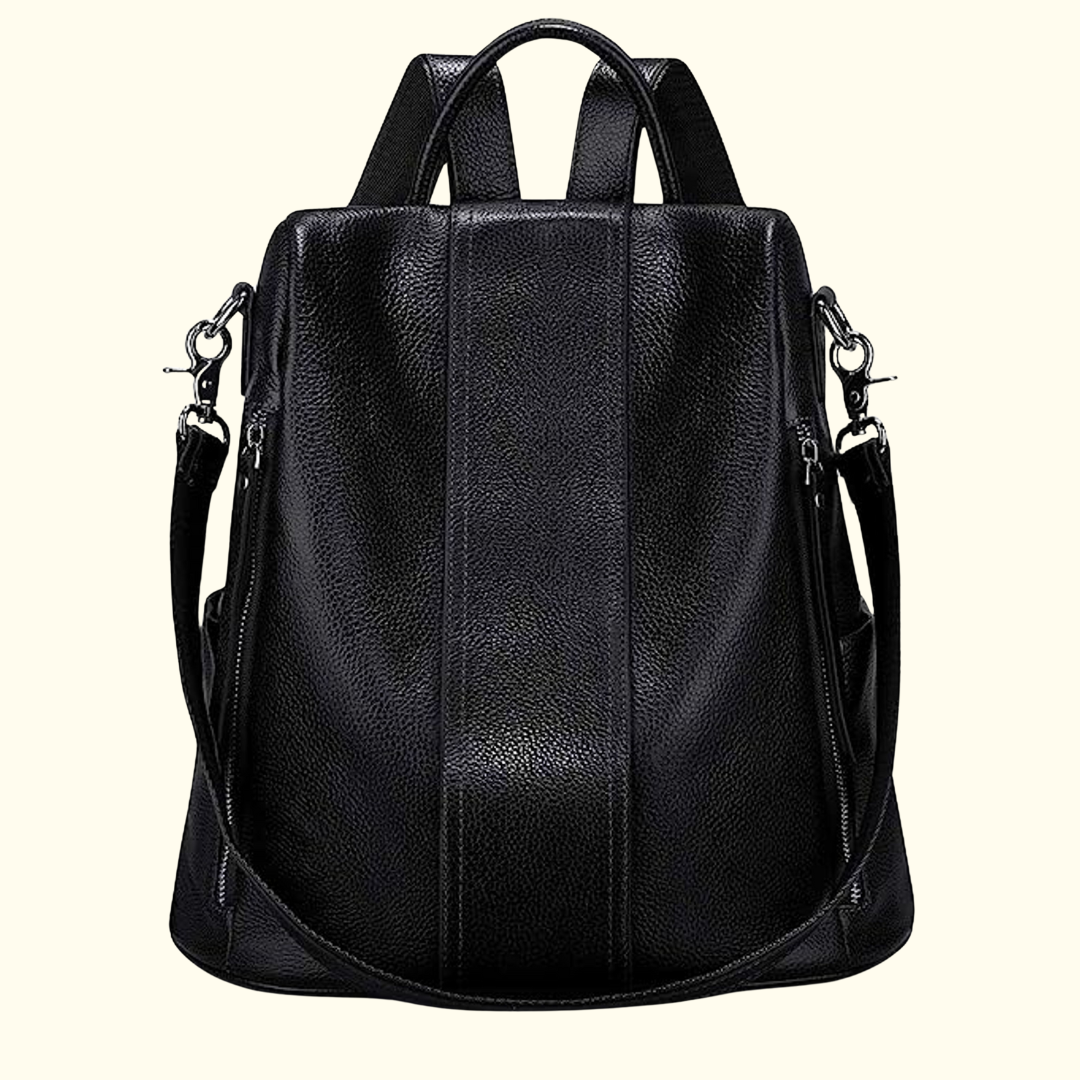 Casual Women Soft Leather Backpack - Black