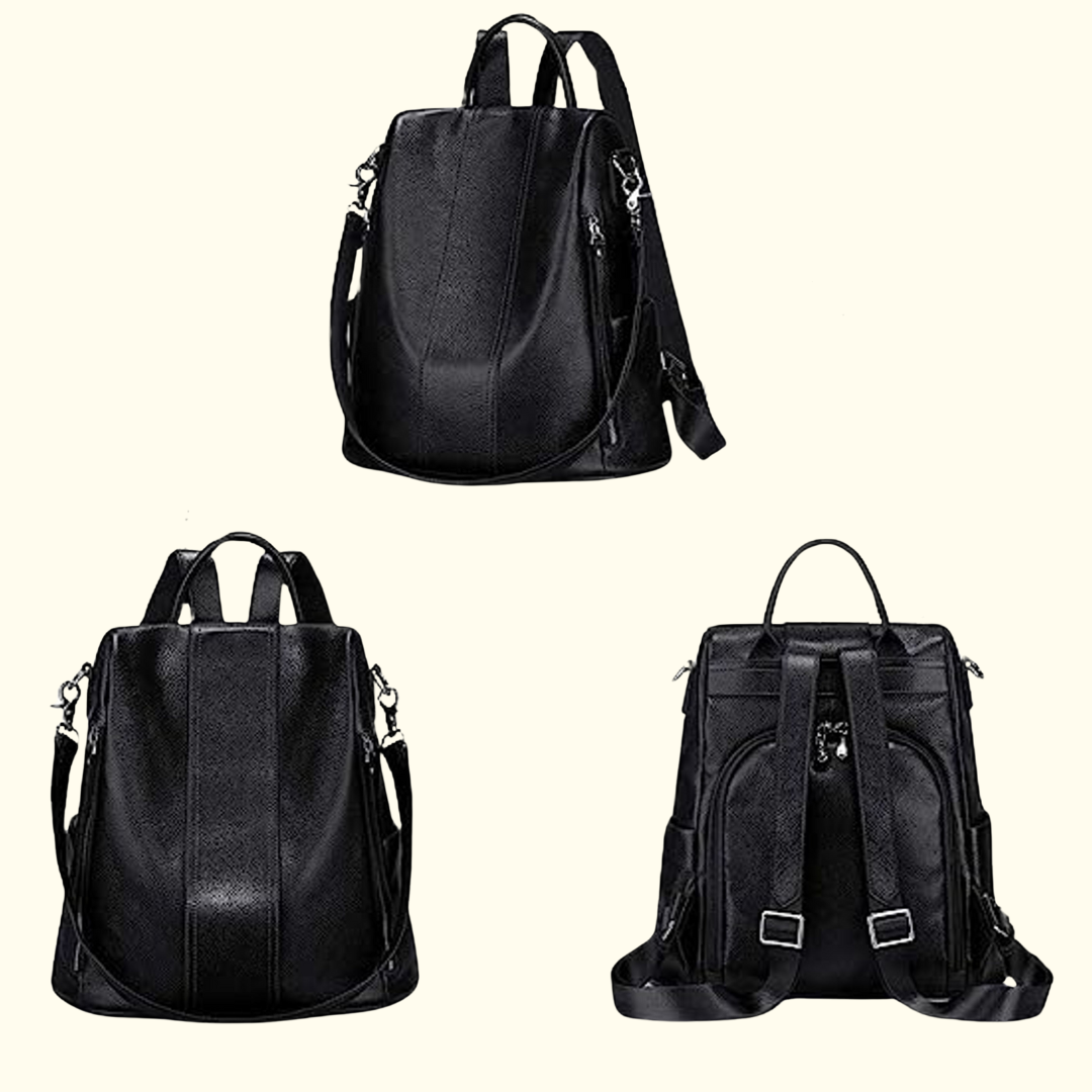 Casual Women Soft Leather Backpack - Black