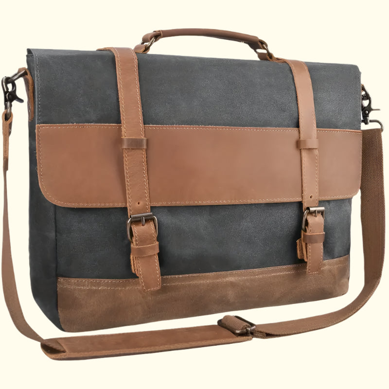 Summit Bound Vintage Canvas Leather Briefcase - Iron Gray
