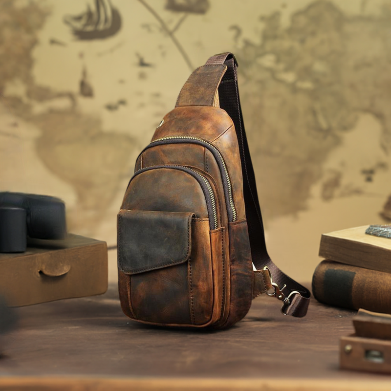Leather sling backpack mens sale