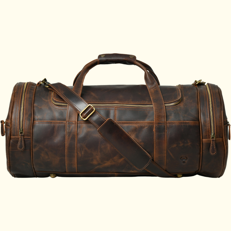 Johanna Wide Open Travel Duffel Bag Dark Oak James Leather