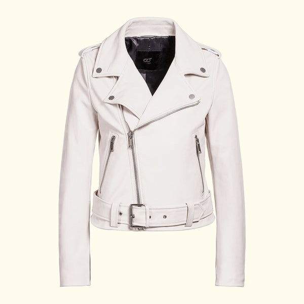 Savannah White Moto Women Leather Jacket