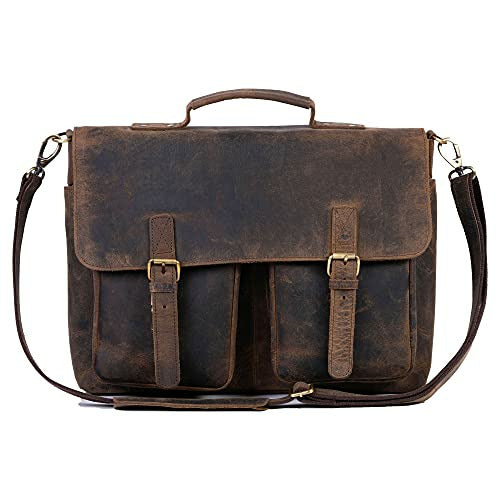 KomalC 18 Inch Leather briefcase Laptop Messenger Bags for Men and Women Best Office School College Satchel Bag (Messenger Bag)