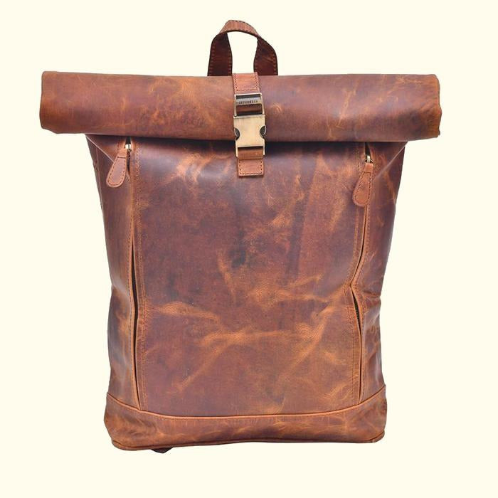 Vintage Roll Up Buffalo Leather Backpack - Brown